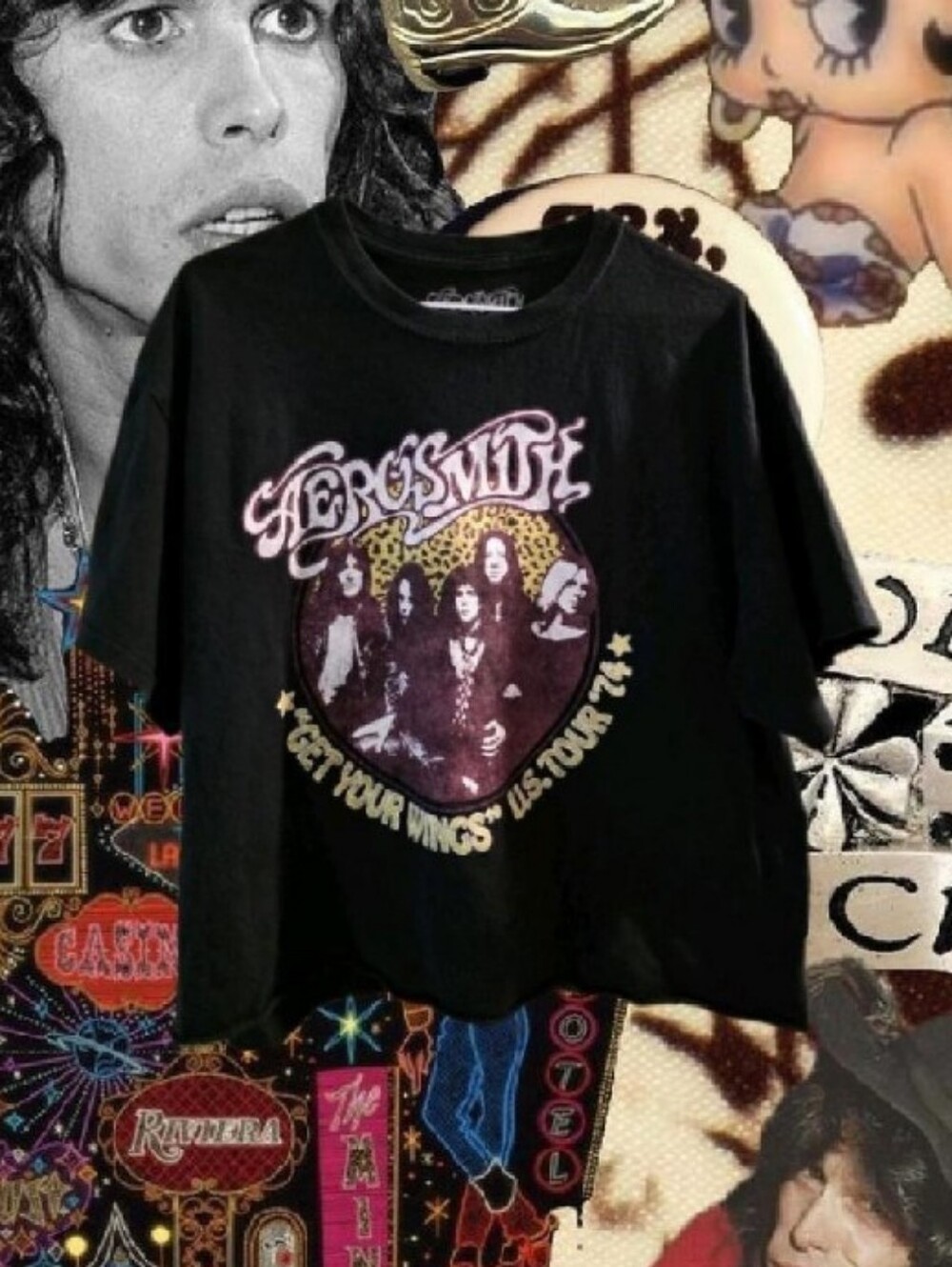 Women's Aerosmith Get Your Wings Tour Black Graphic Crop Top T-Shirt